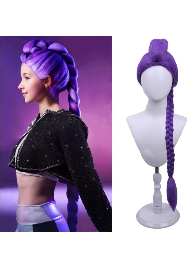 GOGA Ru-mi Long Purple Braided Cosplay Wig, Demons Hunters Wig for Stage Halloween Costume Outfit Party for Girl, Demon purple Braid Wig Halloween Cosplay Props - Image 3